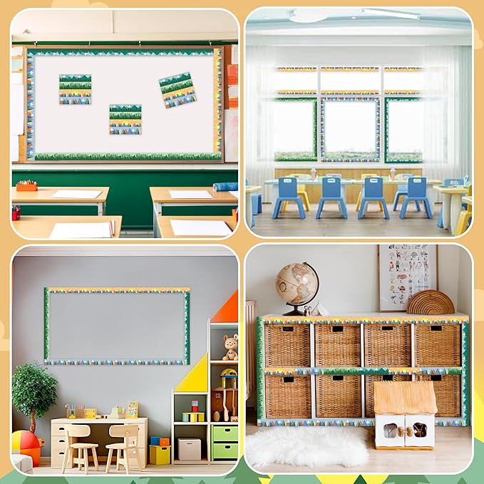 BeYumi Moving Mountains Border Trim - 80Pcs Back to School Moving Mountains Straight Bulletin Board Borders Woods Green Pine Trees Decor Classroom Office Chalkboard White Board Poster Party Decoration