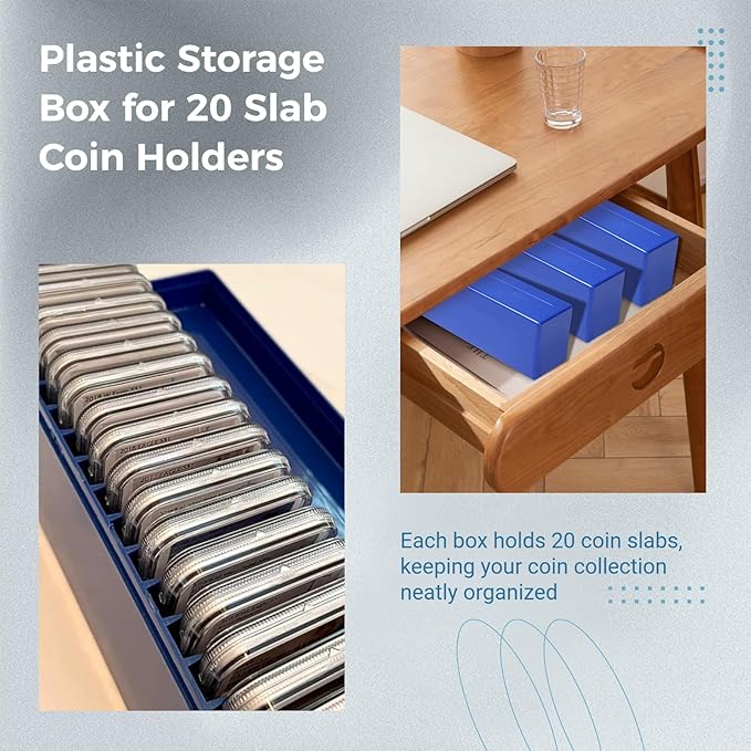 3-Pack Coin Slab Storage Boxes - 20-Slot Plastic Cases for 60 Coins, Compatible with PCGS NGC PMG Holders