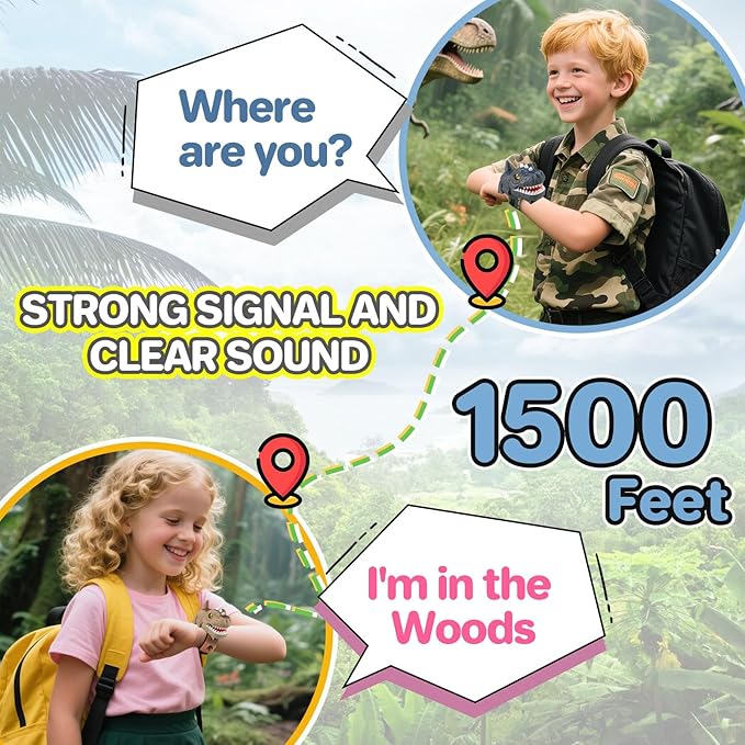 Dinosaur Walkie Talkies for Kids Rechargeable, Wrist Walkie Talkie with Flashlight, Outdoor Adventure Camping Toys, T-Rex Dino Toy Birthday Gifts for Boys Girls Age 4 5 6 7 8 9 10 Years Old