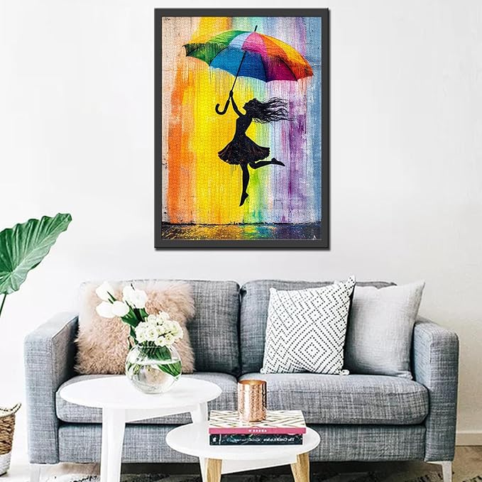 Tucocoo 1000 Pieces Jigsaw Puzzles for Adults Joyfully Girl Street Art Jigsaw Puzzle Rainbow Umbrella Art Puzzles for Challenging Family Activity Game Colorful DIY Crafts Puzzle Wall Decor Gifts