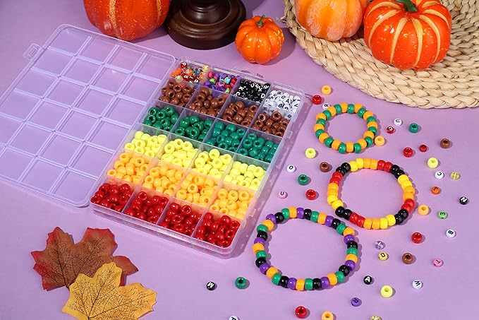 XIANNVXI 10Colours Fall Pony Letter Beads Set Friendship Bracelet Making Kit 500pcs Red Orange Yellow Green Brown Pony Beads Bulk