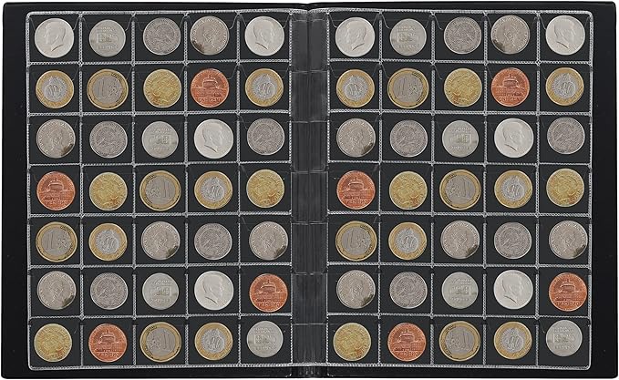 420 Pockets Coin Albums - 1.2x1.1 inch Grid Blue Coin Book 10 Pages Coin Collection Holder Letter Size Coin Storage Book 3.0x2.8 cm Pocket CS0242BK