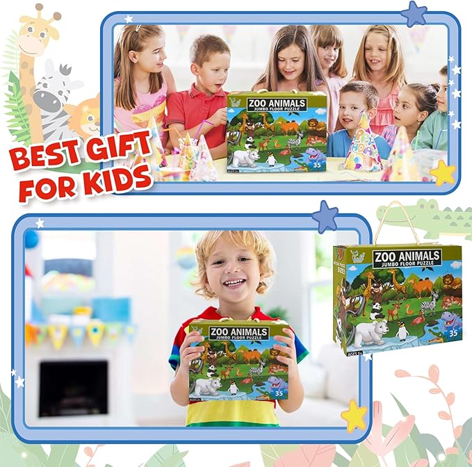 35 Pieces Jumbo Floor Puzzle for Kids Animal Jigsaw Puzzles Large Puzzles for Toddler Ages 4-8, 3-5, Educational Development Toys Giant Floor Puzzle (Animal Paradise)
