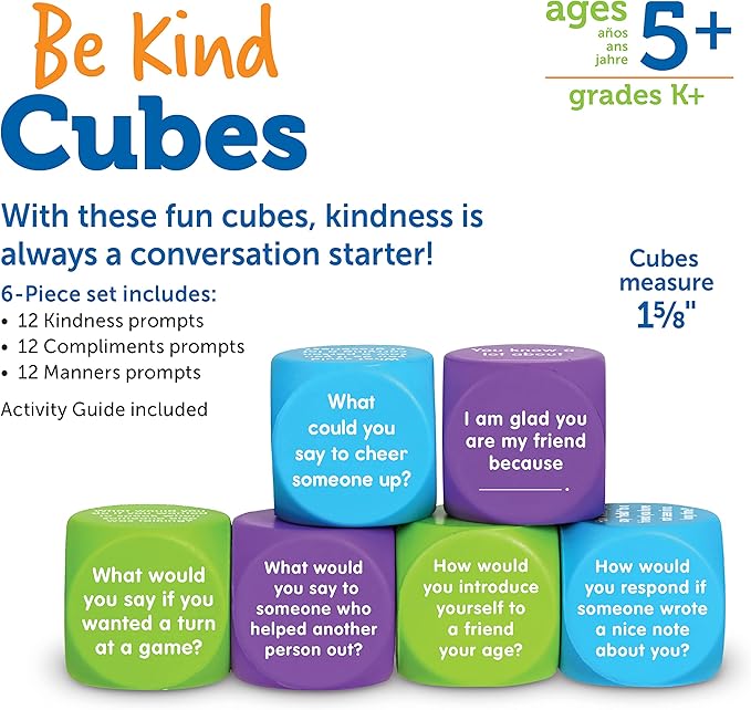 Learning Resources Be Kind Cubes, 6 pieces, Ages 5+ Social Emotional Learning Toys, Speech Therapists Materials, Emotional Intelligence Toys