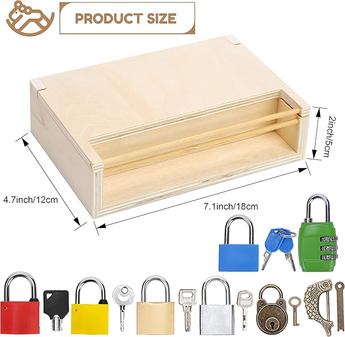 Woodtoe 8 PCS Montessori Lock and Key Toy, Montessori Toys for 3 4 5 Year Old, Kids Tool Set, Montessori Materials Preschool Learning Sensory Toy, Fine Motor Skills, STEM Toys for Toddlers Kids