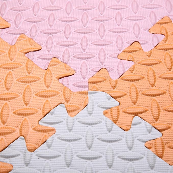 Foam Play Mat for Baby, 0.4 Inch Thick Foam Interlocking Floor Mats, Soft Non-Toxic Baby Playmat, Solid Colored Puzzle Play Mat Kids Floor Mats, 16 Tiles, White/Orange/Loli Pink