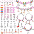 Flasoo DIY Charm Bracelet Making Kit, Jewelry Kit with Unicorn Mermaid Pink Stuff Craft Gifts for Birthday, Christmas, New Year
