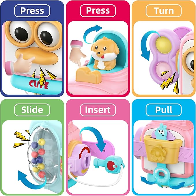 Montessori Toys For 1 Year Old Girl Gifts，Travel Activities Busy Board Cube Montessori Toys For 1 Year Old ，Sensory Toy For One Year Old Girl Birthday Gifts，Learning Fine Motor Skills Baby Toy