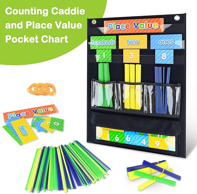Eamay Counting Caddy & Place Value Pocket Chart for Classroom and Homeschool(Black)