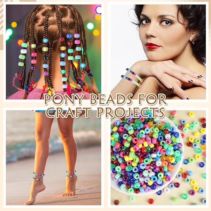 21000 Pcs Pony Beads Bulk 6 x 9 mm Plastic Kandi Beads for Bracelet for Multicolor Craft Making Rainbow Necklace Jewelry Key Chain DIY Braids(40 Colors)