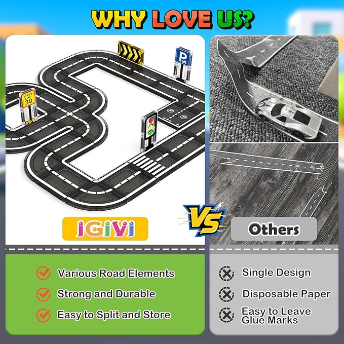 Magnetic Tiles Road Toddler Toys, Magnet Building Blocks for Kids Ages 3-5 4-8, STEM Learning Construction Toys Games, Ideal Gifts for 3+ Year Old Boys Girls