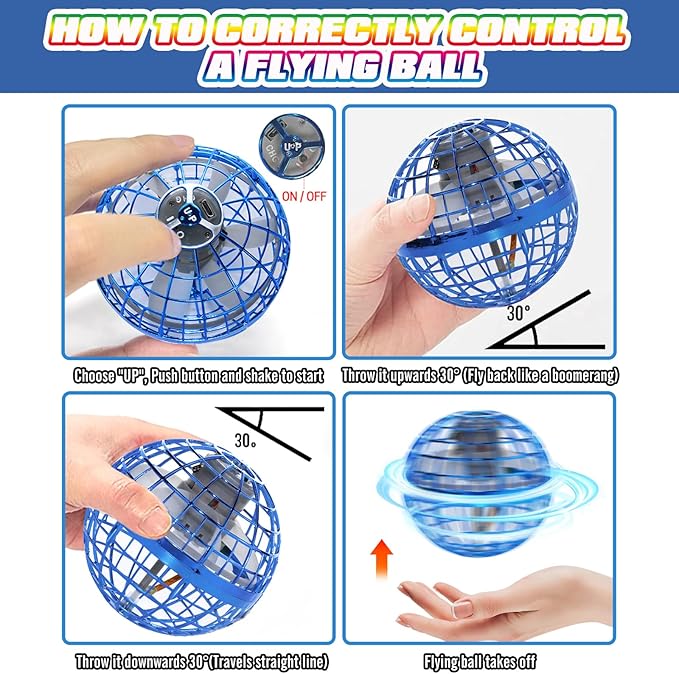 2025 Flying Orb Ball - AI Cool Novelty Gift Galaxy Boomerang Hand Drone Magic Floating Orbit Hover Mini Outdoor Fidget Toy for Boys Girls Teens Kids (2 Pack Blue)