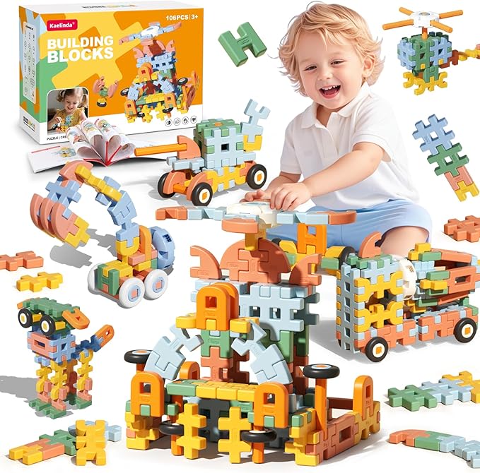 Interlocking Large Building Blocks for Toddlers 3-5, STEM Building Toys for Kids 3 3+ 4 4+ Year Old, Manipulatives Preschool Kindergarten Toys for Kids Age 3+, Birthday Gifts for Boys Girls