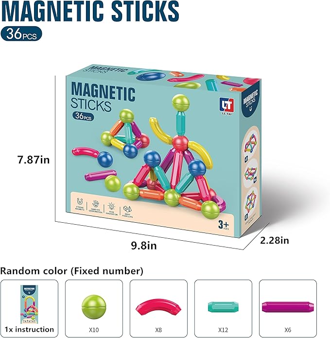 Toddler Magnetic Blocks,Magnetic Balls and Rods,Educational Magnet Building Blocks,Kids Montessori Toys for 3 4 5+ Year Old Girls Boys,Learning Stem Preschool Toys For Toddlers 1-3 Year Old(36pcs)