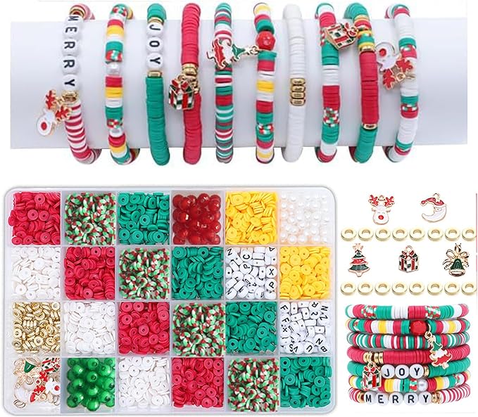 Ytuaebni Christmas Clay Beads Bracelet Making kit，2550 Christmas Charms Friendship Bracelet Necklace Earring for Necklace Jewelry Making Kit DIY Crafts Gift Supplies