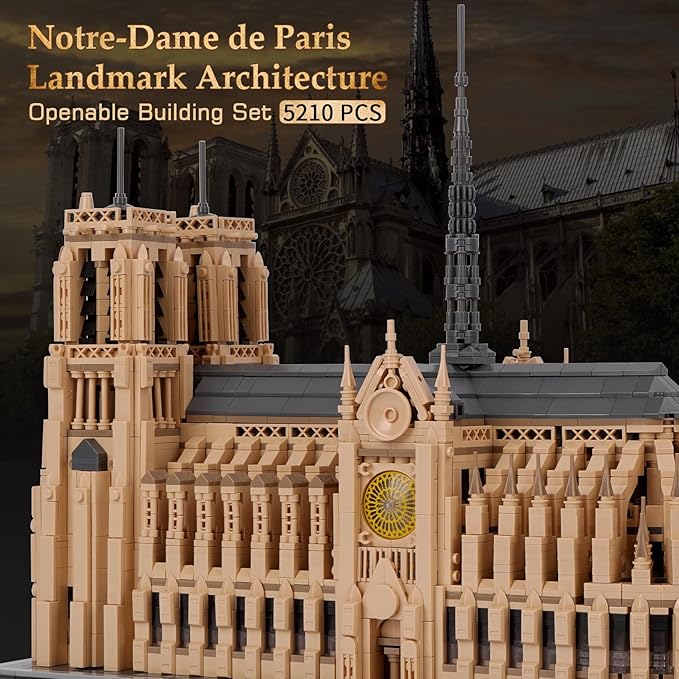 Architecture Notre-Dame de Paris Model Building Block Set, Openable Architecture Model Micro Building Kit Collection Building Toy