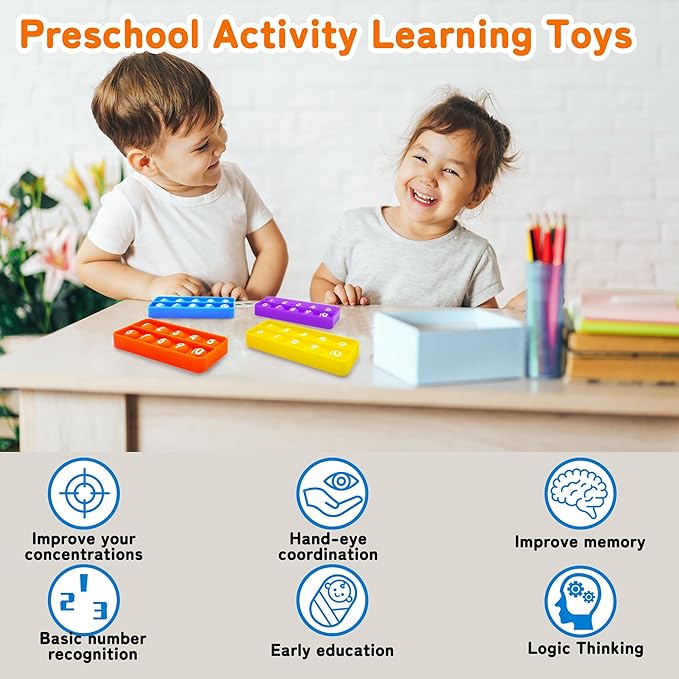 12Pcs Ten Frame Popper, Math Fidget Sensory Counting Toys, Educational Toy for Kids Classroom Group Learning Activities