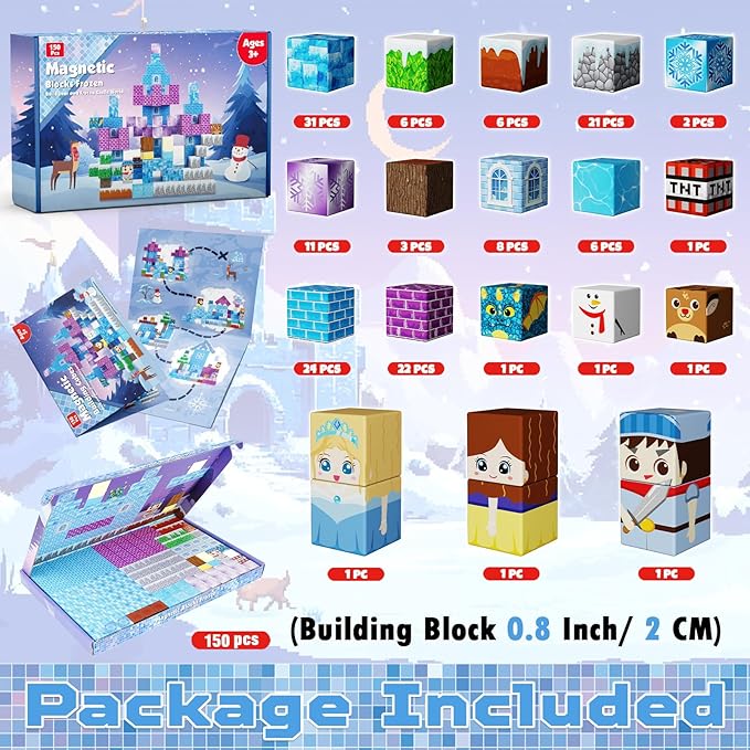 150PCS Magnetic Blocks - Magnet Building Blocks, Magnet Cubes Tiles Princess Castle Toy, STEM Montessori Sensory Stacking Toys Birthday Gift for Kids Ages 3 4 5 6 7 8 9 10 Years Old