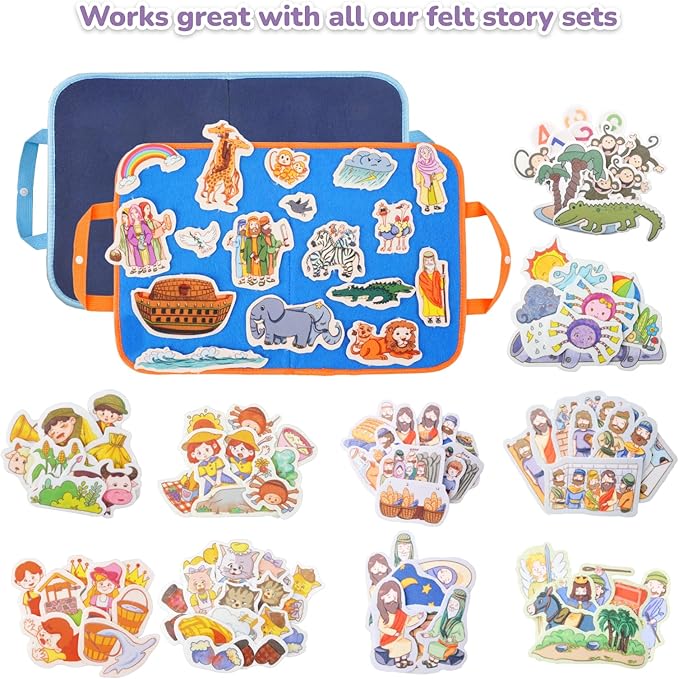 CHEFAN 2 Pack Felt Board for Kids, Portable Travel Storyboard, Preschool Activity Play Kits, Board Only, Blue & Green