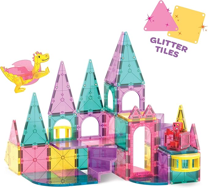 MAGNA-TILES Castle DLX 48-Piece Magnetic Construction Set, The Original Magnetic Building Brand