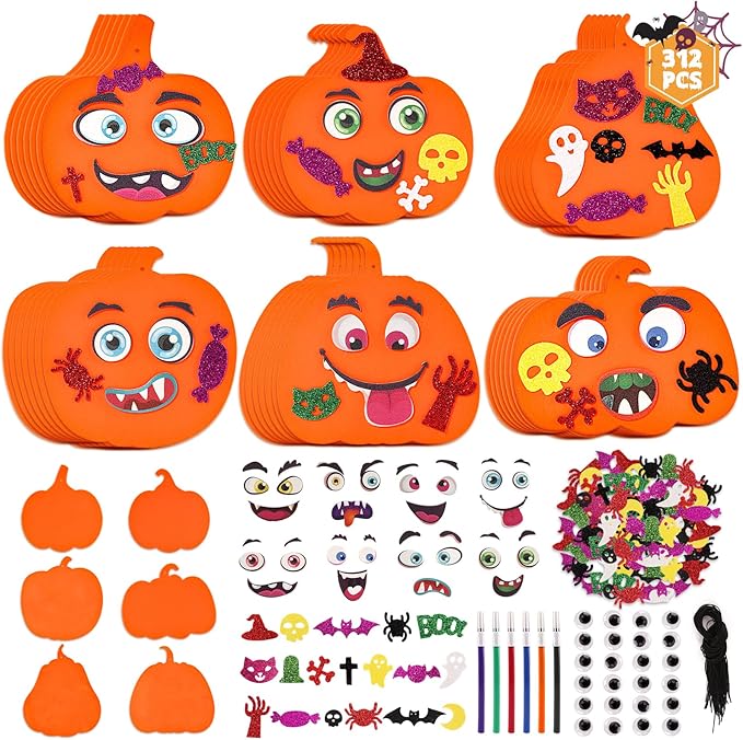 OCHIDO 312 PCS Halloween Crafts for Kids, DIY Foam Pumpkins for Craft Bulk, Halloween Arts and Crafts for Party Favors Supplies, Halloween's Decorations, Classroom Craft Activities