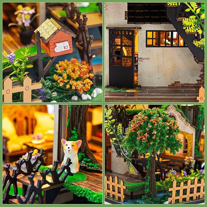 Miniature House Kit, Tiny House Kit with LED, DIY Mini House Building Kits for Adults to Building, Unique Gift for Birthday Christmas, Forest L2501
