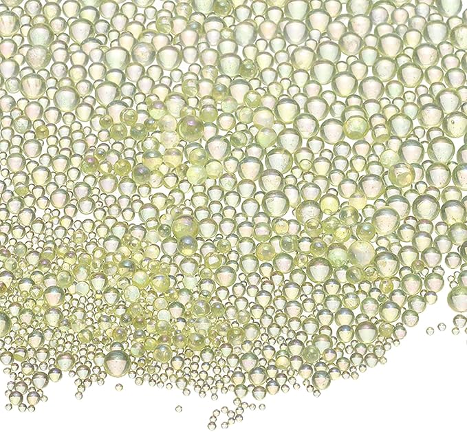 Iridescent Glass Tiny Bubble Beads, 0.4-3mm 10g No Hole Micro Mini Round Light Yellow Water Droplets Beads - Applications: for Resin Filler, Nail Art, Dollhouse Bath Tub