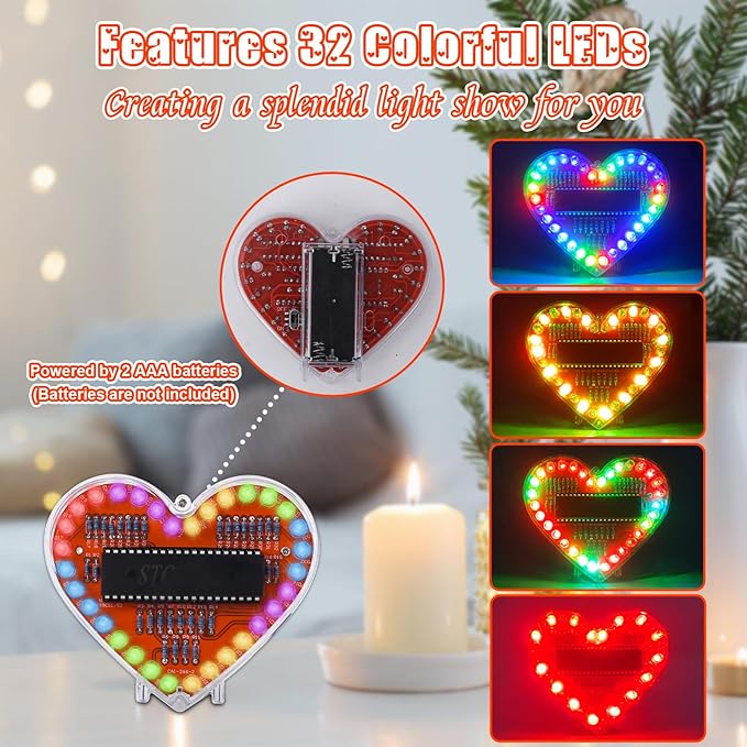Soldering Practice Kit, ICSTATION Heart Shaped LED Light Soldering Project RGB LED DIY Electronic Kit for Beginners Diyers Student STEM Education and Father's Day Present