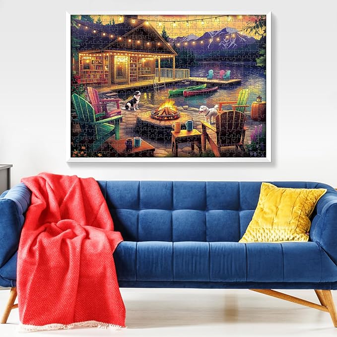 500 Pieces Dog Puzzles for Adults, Evening Bonfire Puzzle for Adults Children Seniors, Retro Style Puzzle 500 Pieces, Gift for Birthday, Home Decor, Fun for Family Entertainment(20.5 * 15 in)