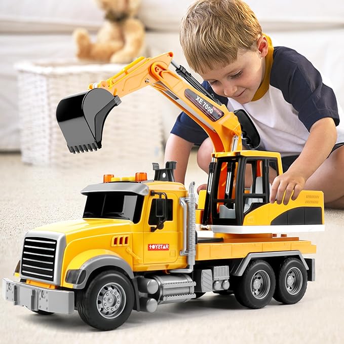 Dwi Dowellin Large Excavator Truck Toy for 3 4 5 6 Year Old Boys,Truck Toy with Sound and Light