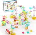 PicassoTiles 100pc Magnetic Marble Run Travel Size Tile Blocks Construction Kids Toy Set On The Go Mini Magnet Tiles Marbles Playset for Race Track Building Block STEM Learning Kit Boy Girl 3+ PTMG100