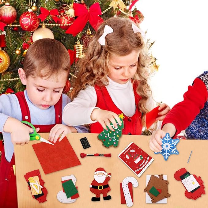 CiyvoLyeen Christmas Sewing Kit for Kids Felt Christmas Ornaments Craft Supplies DIY Activity for Girls and Boys Educational Sewing Gift for Child Set of 12