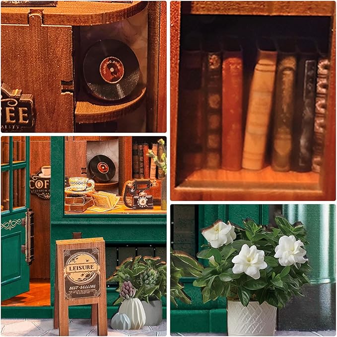 DIY Book Nook Kit, Miniature Bookshelf Decor with LED Lights, Laser-Cut Wooden Craft Set for Adults, Creative Gift for Christmas, Birthday, Leisure Time