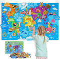 Taika World Felt Set, Felt World Map with World Famous Sights, Educational Play Mat Flannel Board Set, 43x28 inch Preschool Learning Flannel Board for 4+