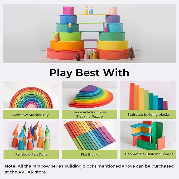 AVDAR Wooden Rainbow Stacking Toy, 8Pcs Rainbow Stacker, Montessori Educational Building Blocks, 8-Color Puzzles Blocks Steps Staircase for Boys Girls Gifts