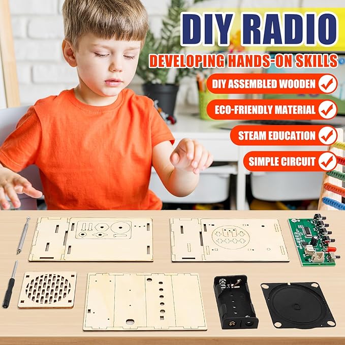 STEM Projects for Kids & Adults, FM 88-108 MHz Radio Toy Set, DIY Science Experiment Electronics Kit, Beginner's Starter Set, Idea Gifts for Teenage Boy Girl