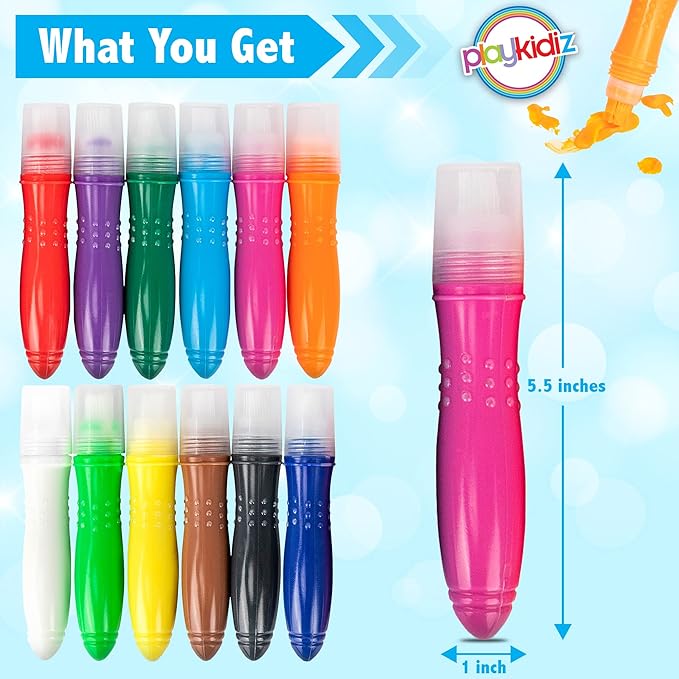 12 Squeezable Paint Brushes Classic Colors for Kids, Tempera Paint Brush, Assorted Fun Colors for Toddler, (24ml/0.8oz Each) (Pack of 2)