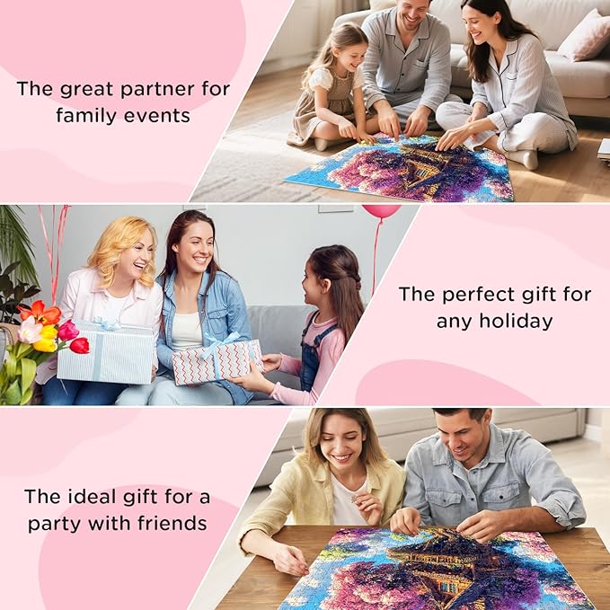 500 Piece Puzzle for Adults Puzzle, Pink Tree House Jigsaw Puzzle 500 Pieces, Colorful Flower Jigsaw Puzzles for Adults Seniors, Challenging Family Games Holiday Party Gifts 20.5×15 in