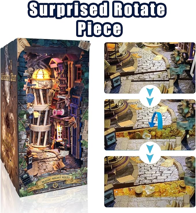 DIY Book Nook Kit,Miniature Dollhouse for Adults Teens,Booknook Bookshelf Insert Decor,Dust Proof 3D Wooden Puzzles,Tiny House Easter Halloween Home Decor,Birthday Gifts(Magic Night Alley)