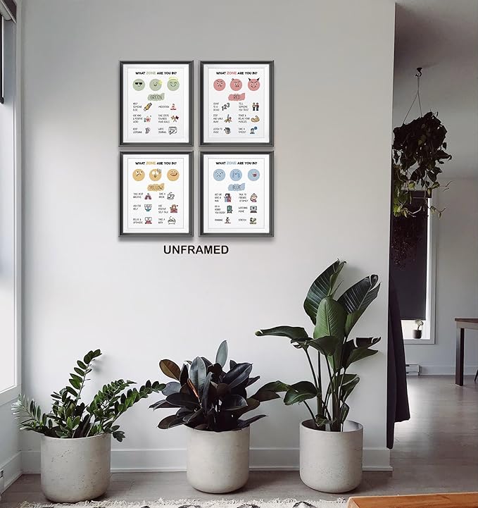AEHIE Zones Of Regulation, Wall Art Print, Feelings Poster Decor, Emotions Poster Prints For School Classroom, 4pcs 8x10