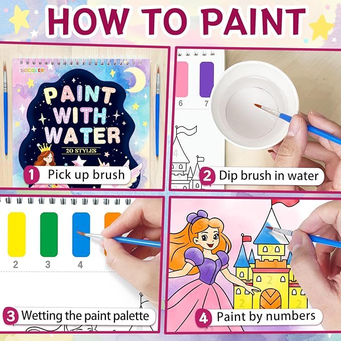 Paint with Water Coloring Books for Kids,Unicorn Theme Mess Free Watercolor Painting Papers Sets for Toddlers,Water Color Paint Kit,Art Craft Birthday Gift for Ages 1-3, 4-8