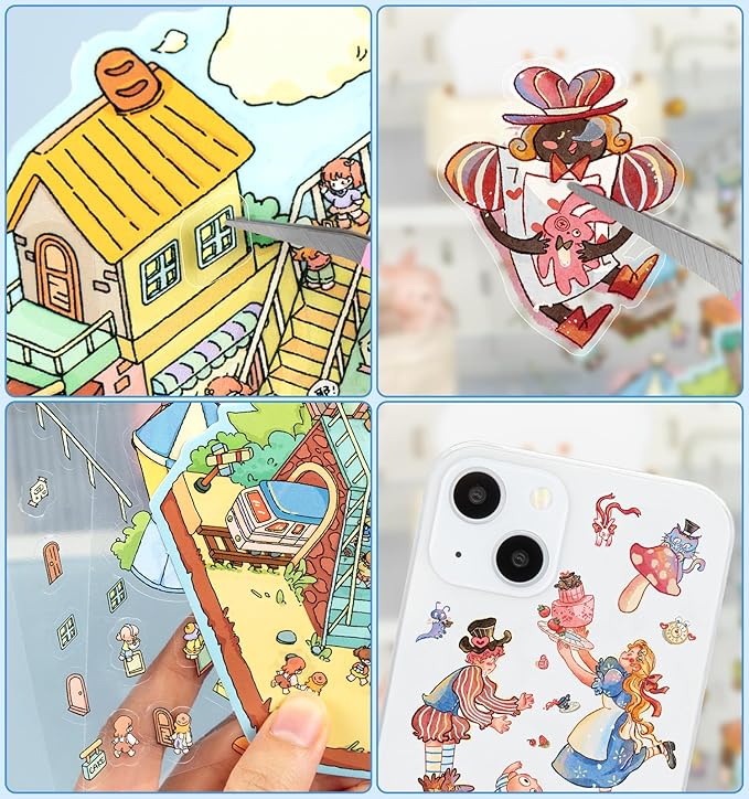 DIY 3D House Stickers, 4 Sets Fun DIY Stickers Scene Make Your Own Mini House Cute Cartoon Animal Scene Stickers for Kids Adult Sticker Art Relief Stress Pass The Time-Extral Large