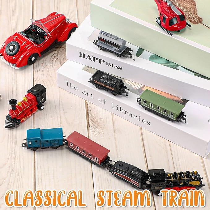 Hanaive 2 Sets Train Toys Small Alloy Retro Simulation Steam Pull Back Train Model Diecast Locomotive for Boys Girls Birthday Party Favor Classroom School Reward Gifts
