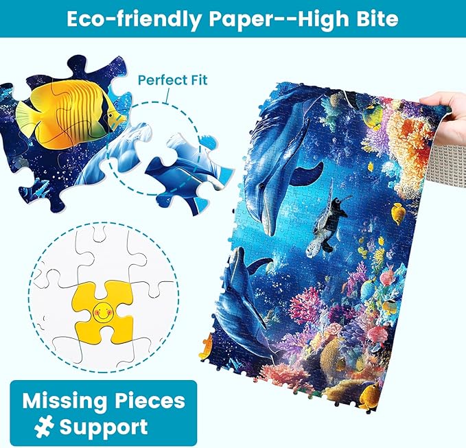 2 Pack Puzzles for Adults 1000 Pieces-Sea Turtle & Dolphins Difficult Jigsaw Puzzles for Adults,Hard Jigsaw Puzzle Decorations DIY Leisure Game Toy Suitable Family Friends(27.5x20 inches)