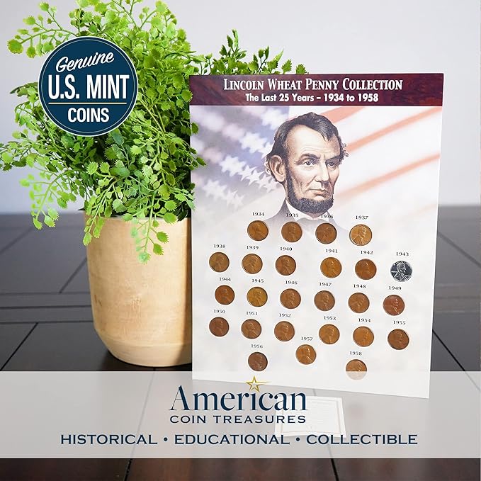 The Last 25 Years of Lincoln Wheat Penny Collection 1934-1958 (25 Coins) with WWII 1943 Steel Cent - Complete Set by American Coin Treasures
