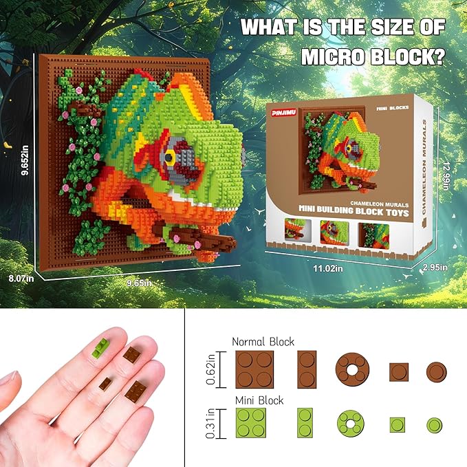 Chameleon Micro Mini Building Block Sets for Adults, No Compatible with Lego, 3D Animals Wall Art Kits for Home Wall Decor & Table Display, Creative Toy Gifts for Kids Teens Boys Girls (2688 PCS)