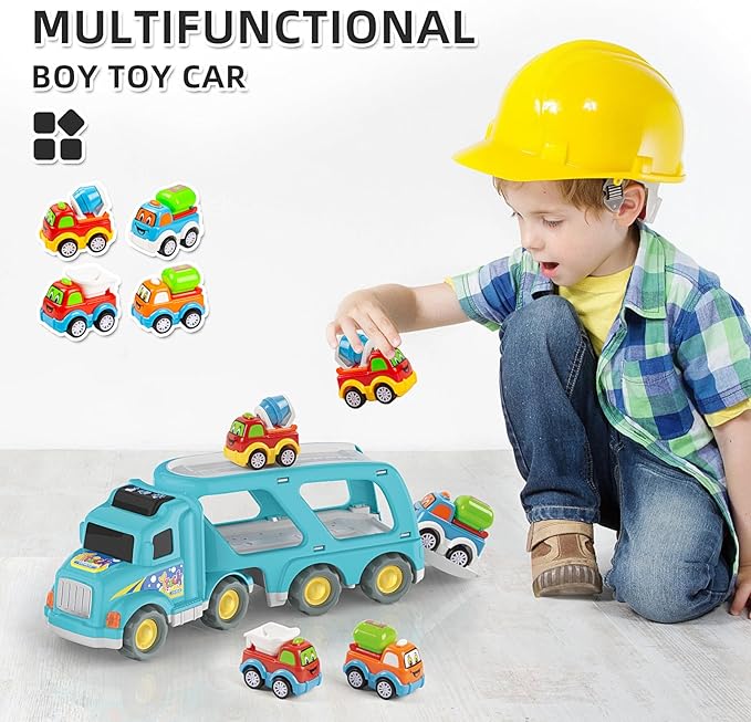 Veslier Toy Trucks Car for 1 2 3 4 5 Year Old Toddlers Boys Girls,Trucks Toys 5 in 1 Construction Vehicles Toys for Kids Boys Girls,Car Trucks Toys with Light Sound,Christmas Birthday Gifts.