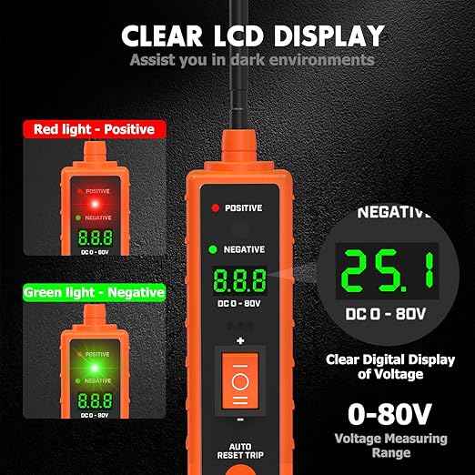THIKPO Power Circuit Probe Tester Kit, 6V-24V DC Test Light, Automotive Circuit Tester Car Short Finder, Component Activation, Polarity Identify, Overload Protection, Voltage Tester 0.3v-80v