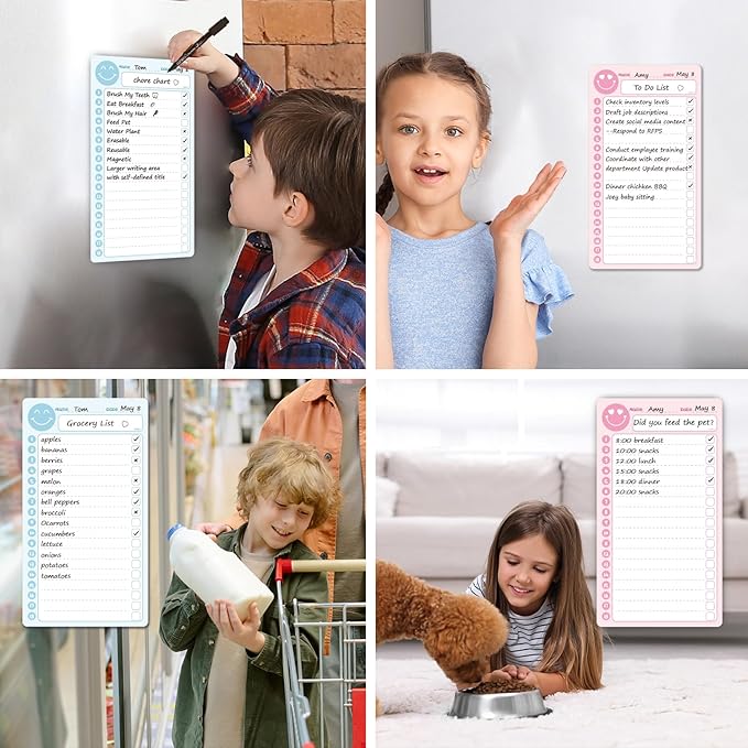 JJPRO Magnetic to Do List for Kids with Smiley Faces Reward Jar- 10" x5.5“ Home Chore Chart for Fridge,Daily Checklist for Toddlers,Magnetic Reward Jar Positive Behavior Training -Blue&Pink