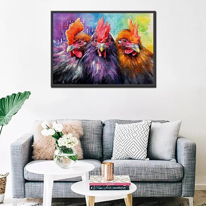 Tucocoo 1000 Piece Jigsaw Puzzles for Adults Watercolor Chickens Painting Jigsaw Puzzle Funny Farm Animals 1000 Pieces Puzzles for Game Nights Roosters Colorful Art Wall Decor DIY Craft Puzzle Gifts